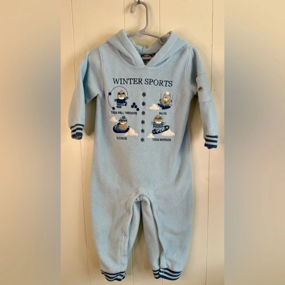 Koala Kids Vintage Light Blue Winter Sports Romper, 24M